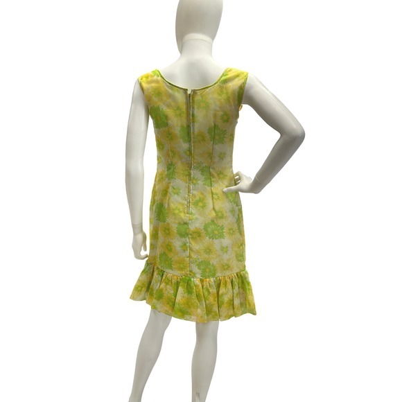 Vintage 1960s Mod Floral Wiggle Dress‎ Ruffle Ruched Bodice Organza Chiffon JS - Picture 6 of 14